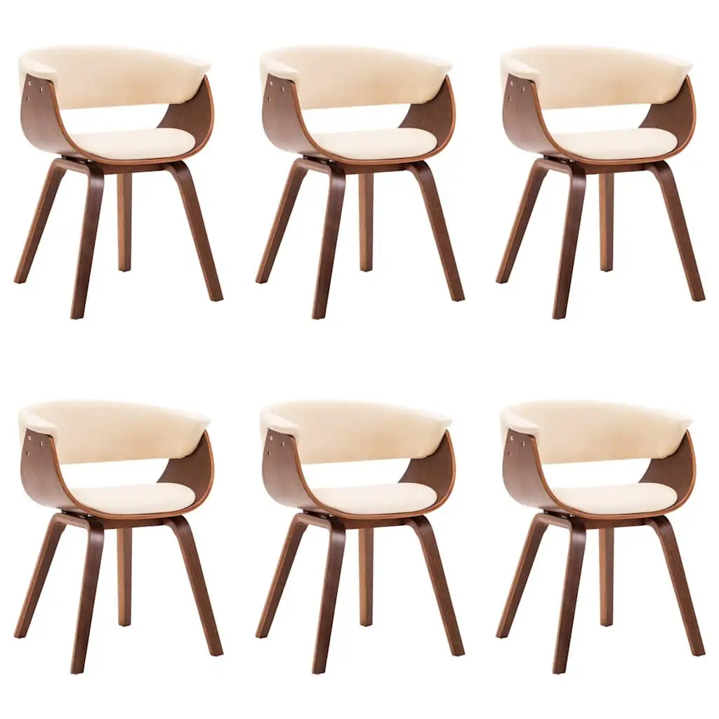 Dining Chairs for Dining Room Kitchen Set of 6 Cream Bent Wood Frame Faux Leather Upholstered