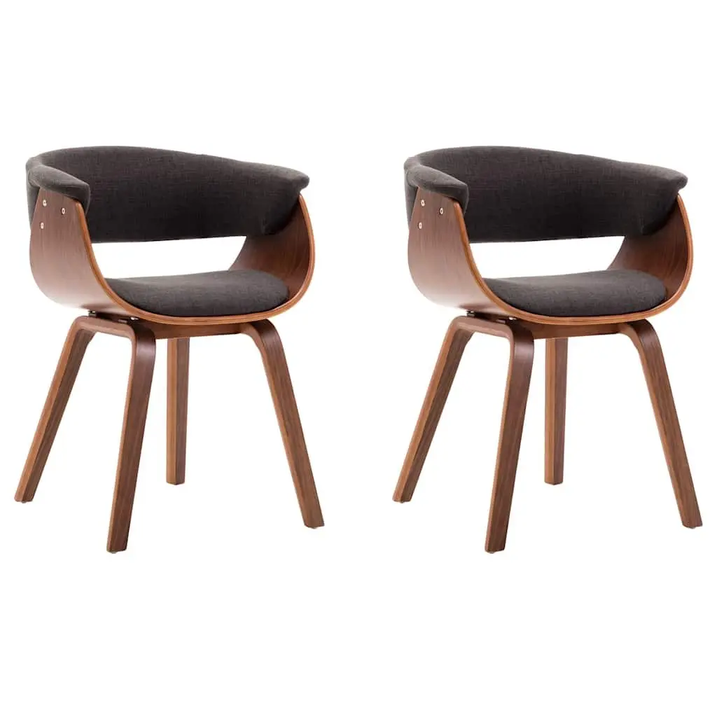 Grey Fabric Upholstered Dining Chairs Set 2 Pieces Bent Wood Frame for Kitchen and Dining Room Seating