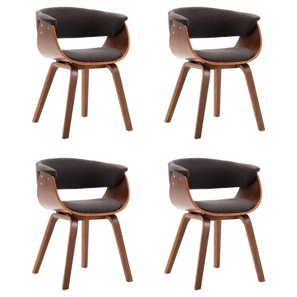 Dining Chairs Set 4 Piece Kitchen Room Grey Bent Wood Frame Fabric Upholstered