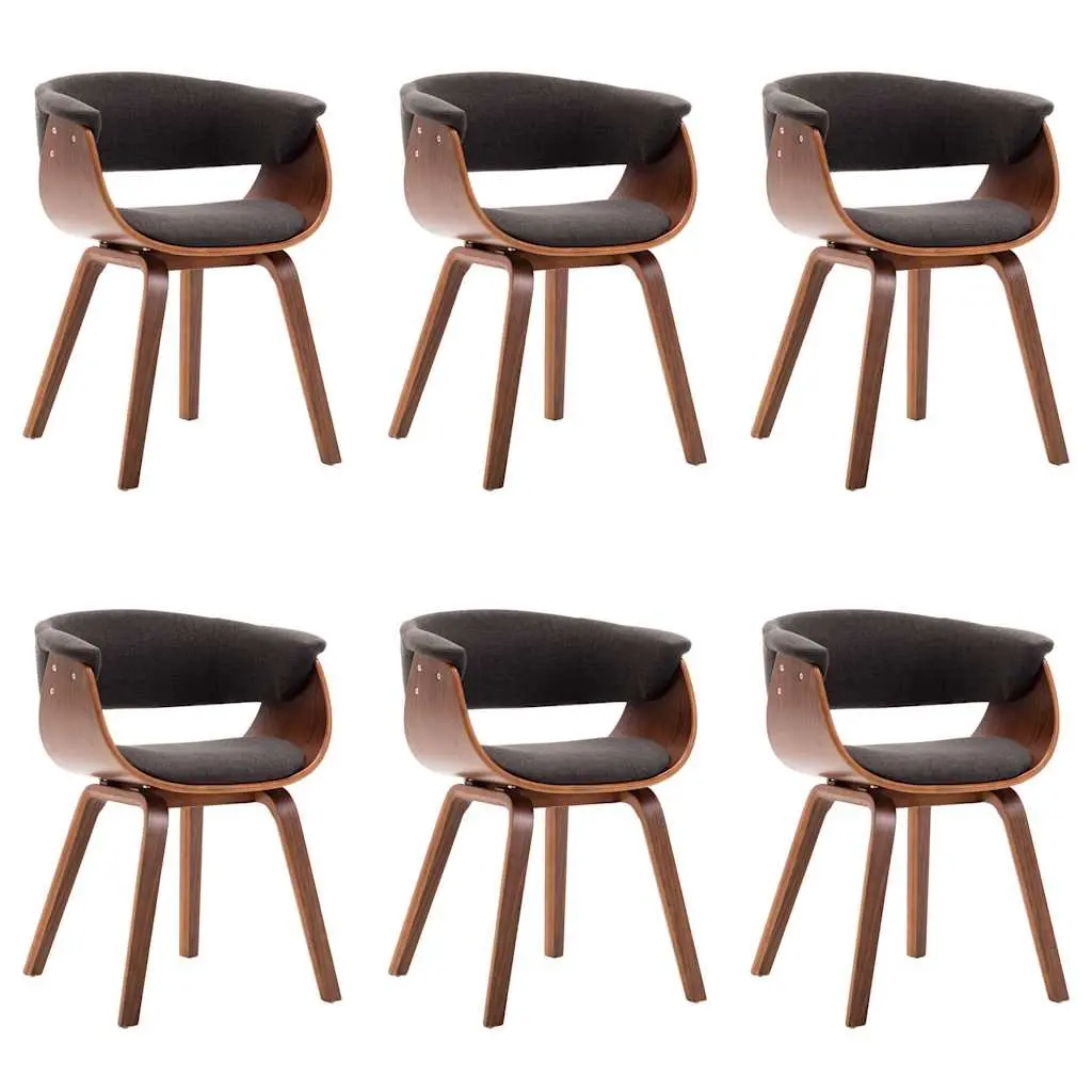 Dining Chairs Set 6 Piece Kitchen Room Grey Bent Wood Frame Fabric Seat