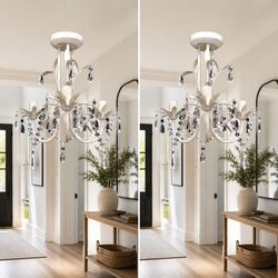 Crystal Pendant Ceiling Lamp Chandelier White Set of 2 Elegant Foyer Dining Room
