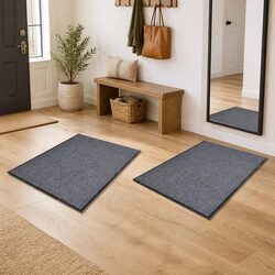 Grey Door Mats 2 pcs - 90x60 cm Non-Slip PVC Backing