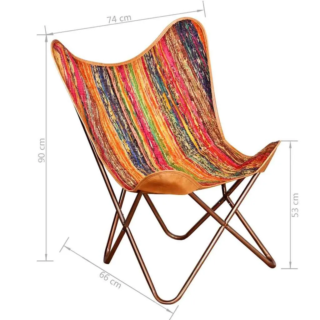 Butterfly Chairs 2 pcs Multicolour Chindi Fabric Armchair Retro Design Relaxing