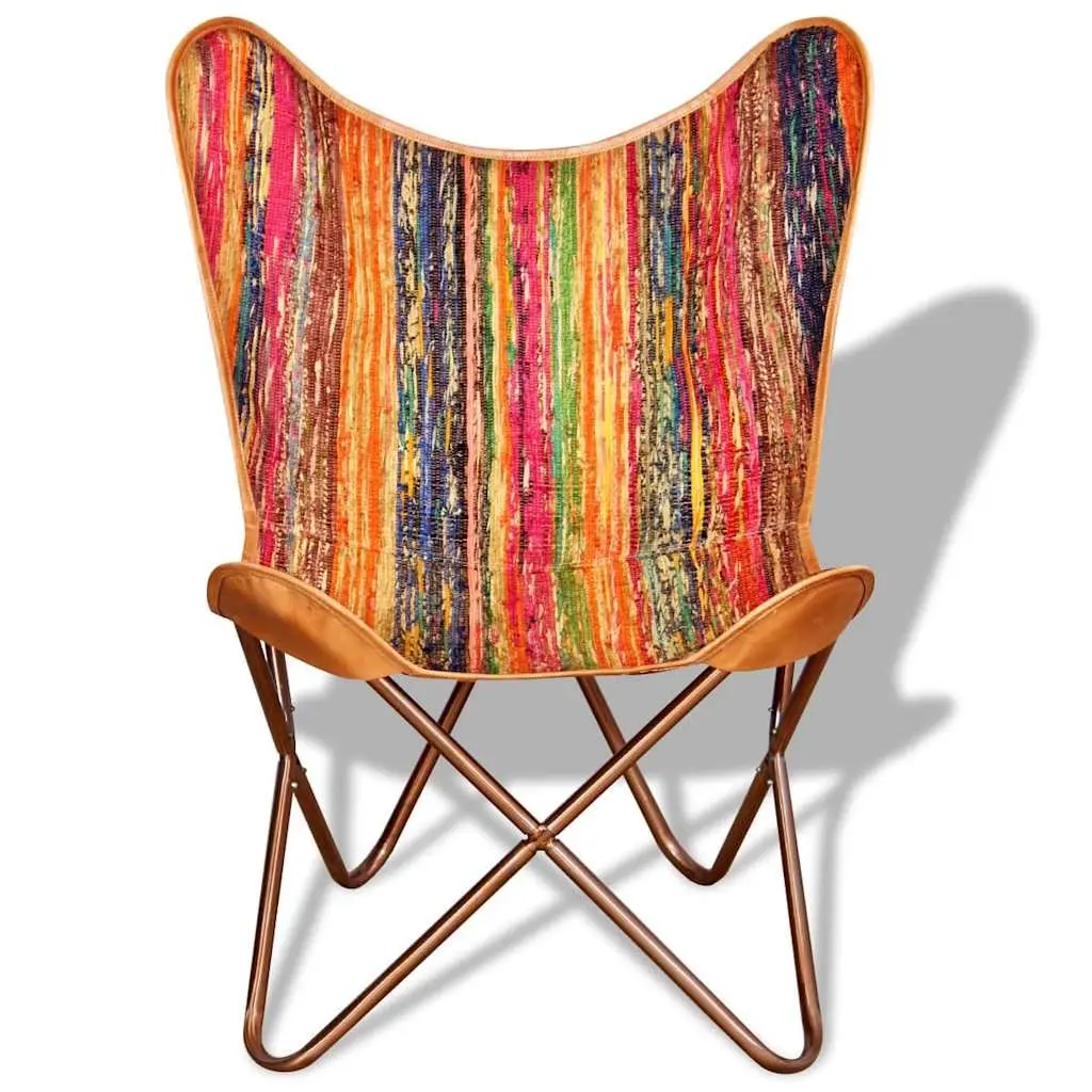 Butterfly Chairs 2 pcs Multicolour Chindi Fabric Armchair Retro Design Relaxing