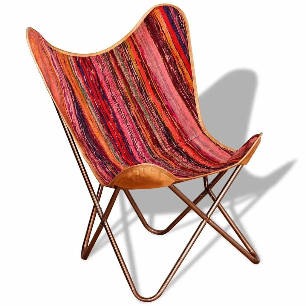 Butterfly Chairs 2 pcs Multicolour Chindi Fabric Armchair Retro Design Relaxing