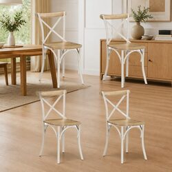 Dining Chairs 4 pcs White Kitchen Room Seating Set Retro Open Back Design