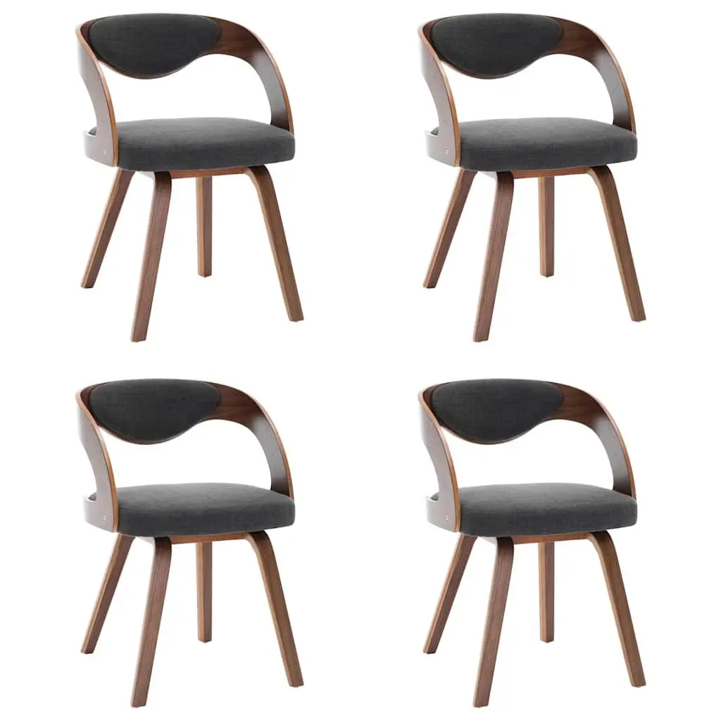 Dining Chairs Set 4 pcs Grey Bent Wood Frame Fabric Upholstered Kitchen Seating