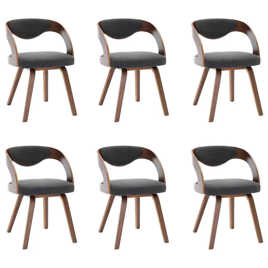 Dining Chairs Kitchen Room Set of 6 Grey Bent Wood Frame Fabric Upholstered