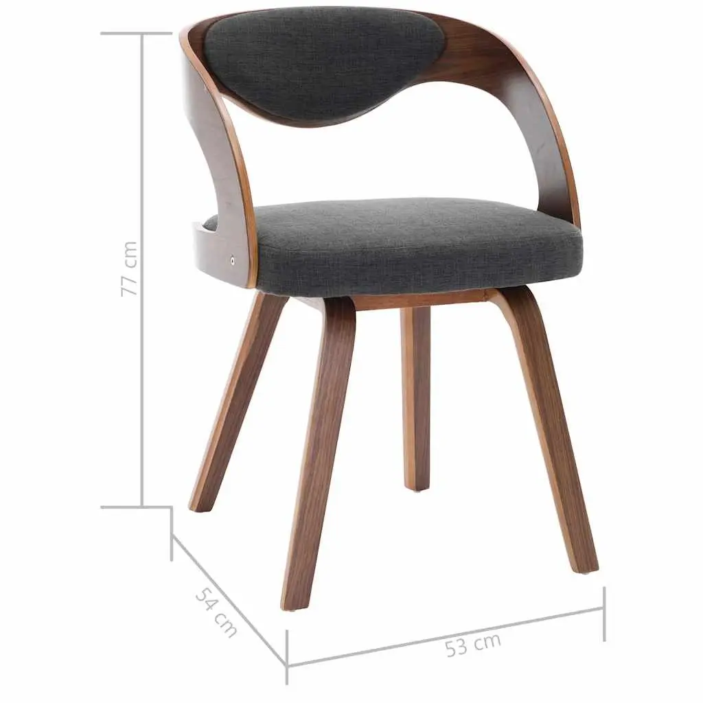 Dining Chairs Kitchen Room Set of 6 Grey Bent Wood Frame Fabric Upholstered