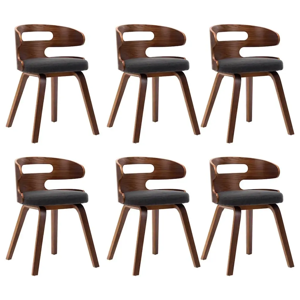 Dining Chairs Set 6 Piece Kitchen Dining Room Grey Fabric Upholstered Bent Wood Frame