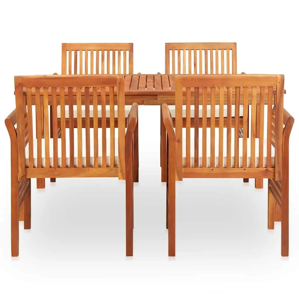 5 Piece Outdoor Dining Set Brown Solid Wood Acacia Table Chairs Cushions Patio