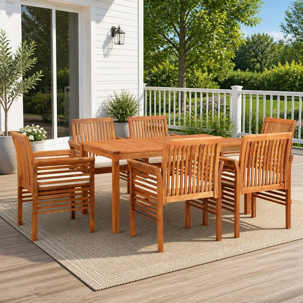 7 Piece Outdoor Dining Set in Brown