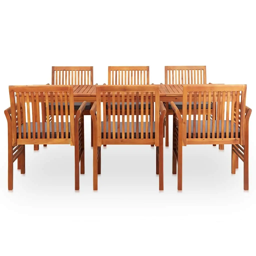 7 Piece Outdoor Dining Set Brown Wood Acacia Table Chairs Cushions Patio