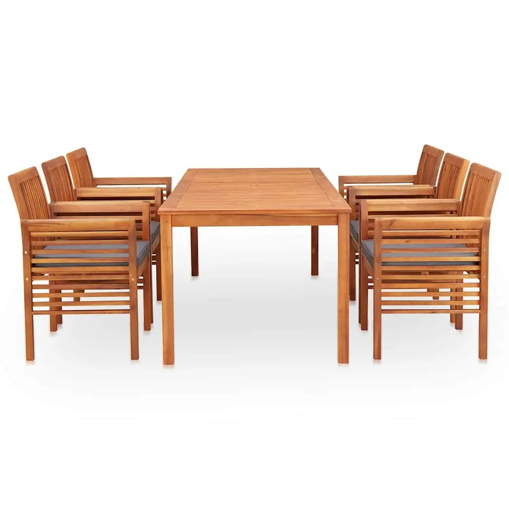 7 Piece Outdoor Dining Set Brown Wood Acacia Table Chairs Cushions Patio
