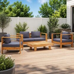 Garden Lounge Set 4 Piece Grey Outdoor Furniture Patio Sofa with Cushions