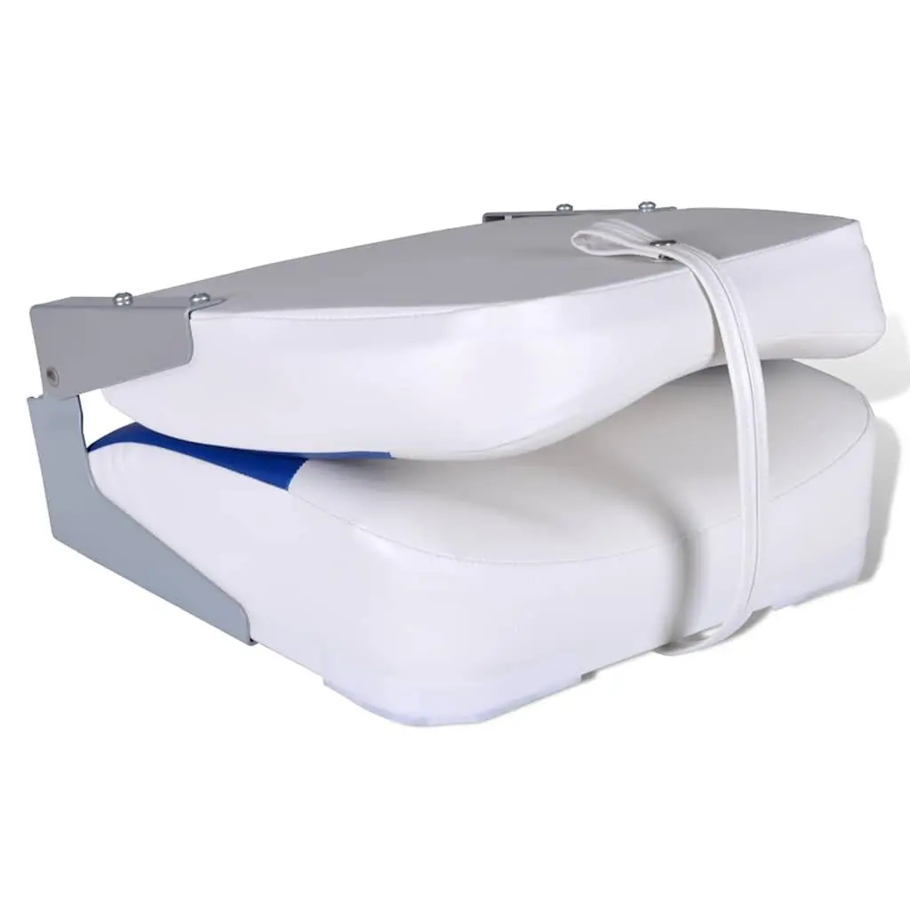 Boat Seats 2 pcs Foldable Backrest Blue White Pillow Watercraft Seating