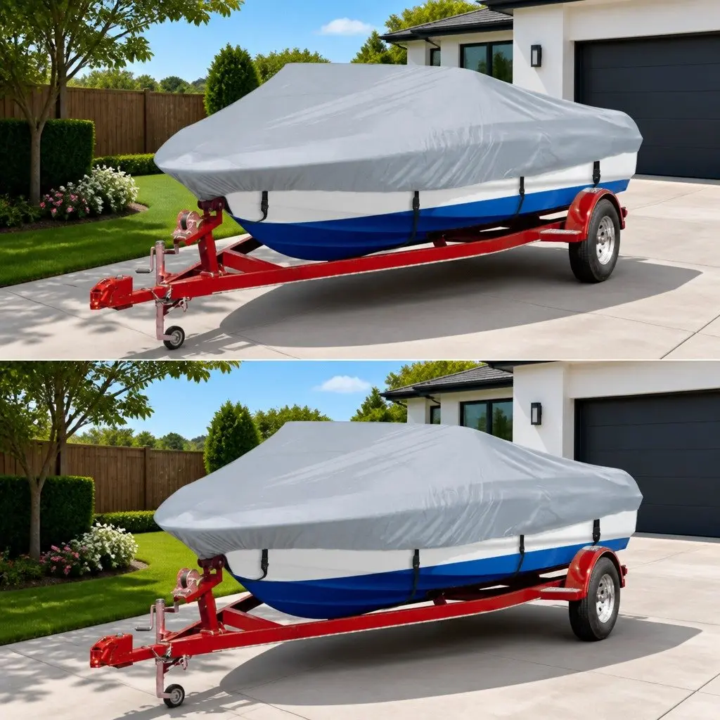 Boat Cover 2pcs Grey Storage Protection Mooring Hull Waterproof Heavy Duty 427488cm