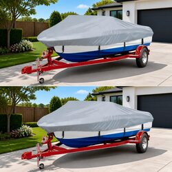 Boat Cover Set 2pcs Grey, Heavy Duty Waterproof Fabric