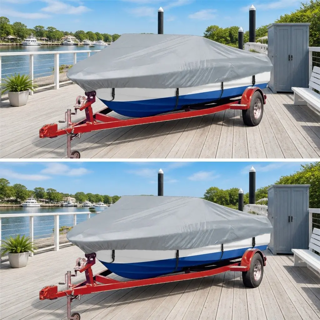 Boat Storage Covers 2 Piece Grey 427-488cm Length Heavy Duty Mooring Protection