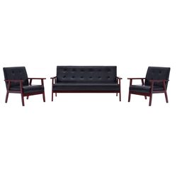 3 Piece Sofa Set Specifications: Black Faux Leather