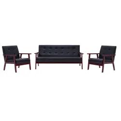 3 Piece Sofa Set Specifications: Black Faux Leather