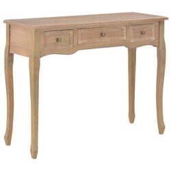 Compact Brown Console Table with 3 Storage Drawers