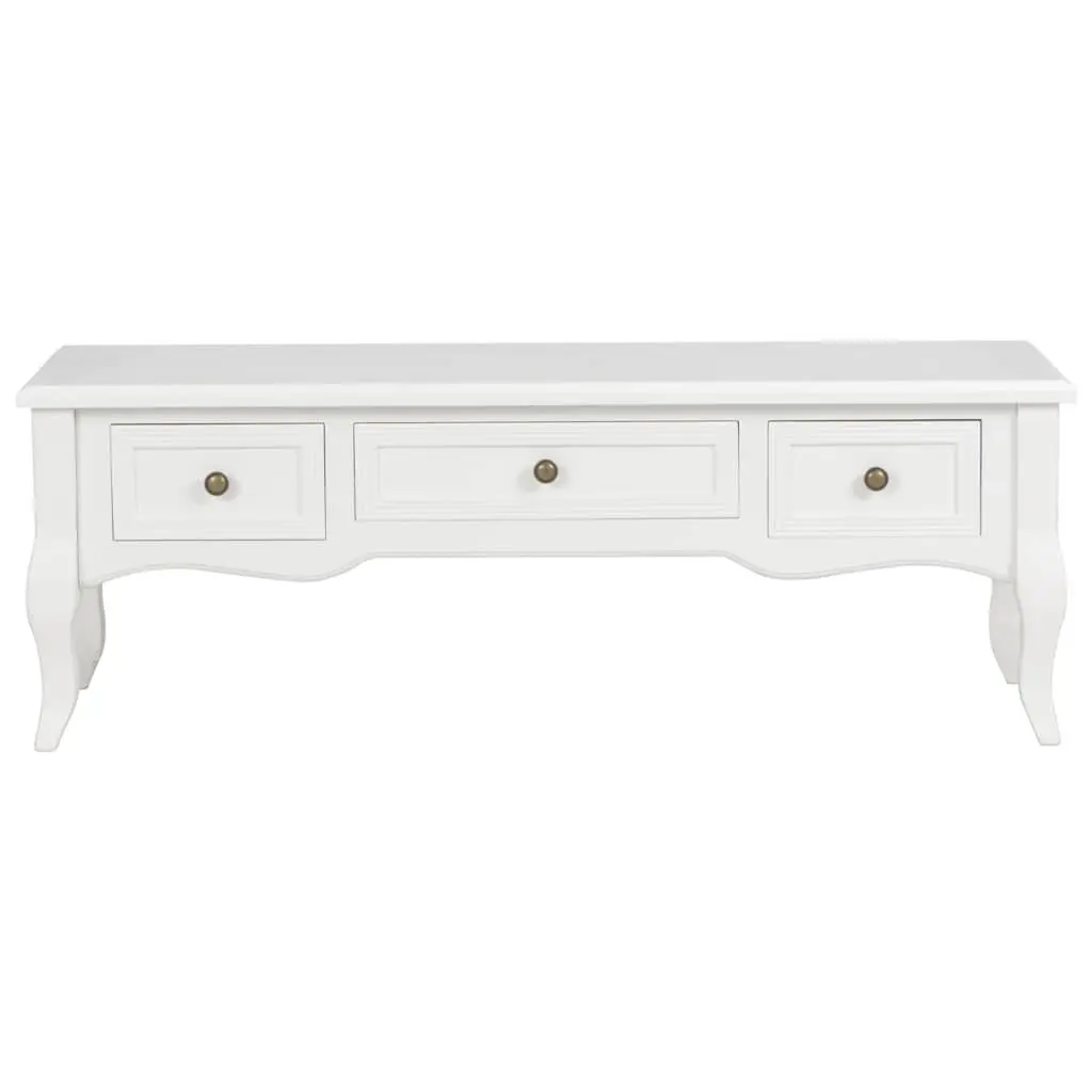 TV Cabinet Living Room White 100x35x35 cm Wood Storage Unit with 3 Drawers