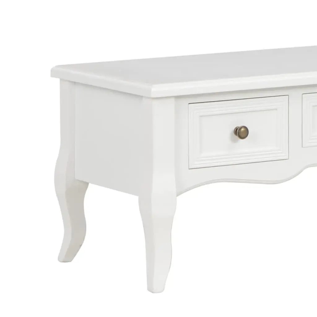 TV Cabinet Living Room White 100x35x35 cm Wood Storage Unit with 3 Drawers
