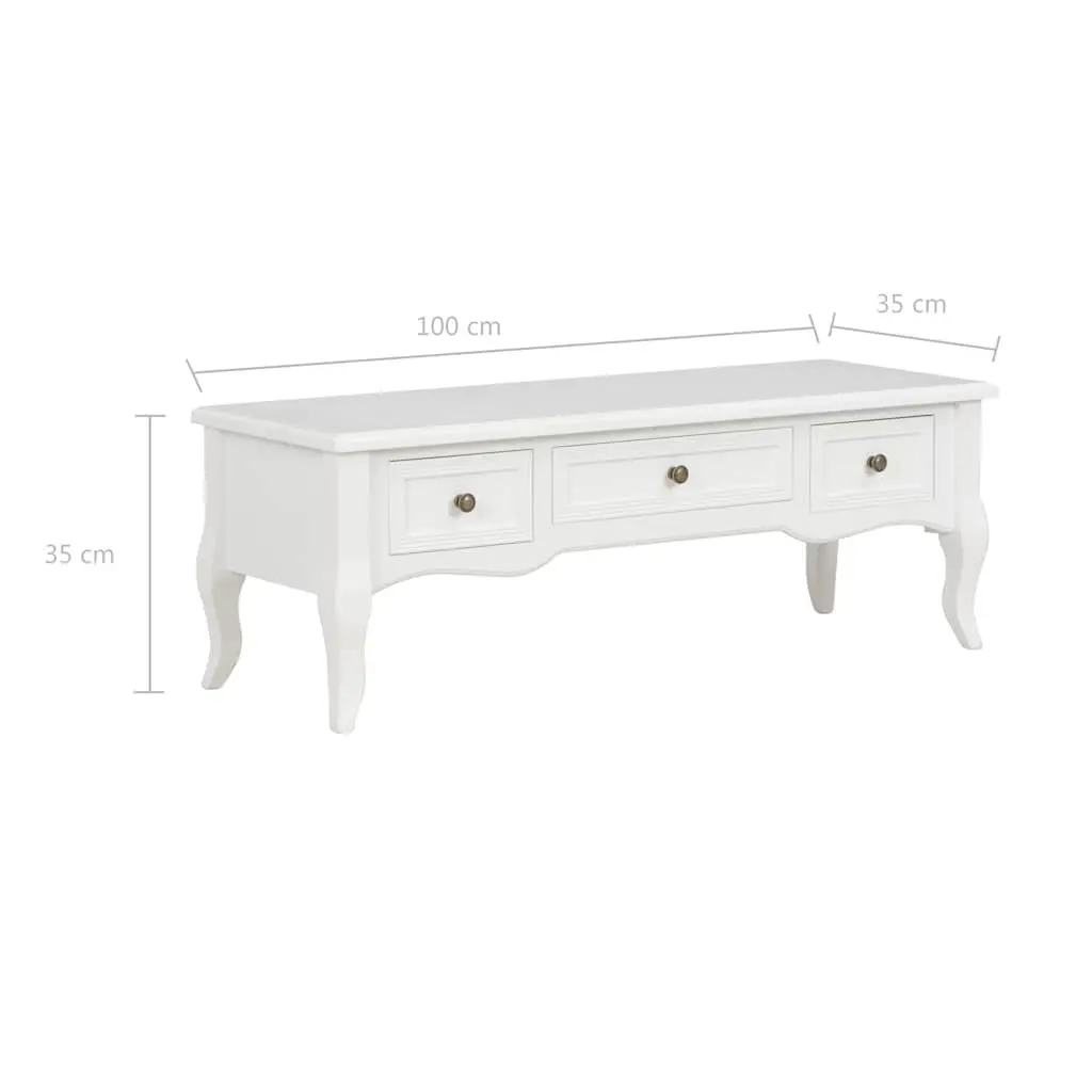 TV Cabinet Living Room White 100x35x35 cm Wood Storage Unit with 3 Drawers