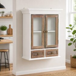 White Wall Cabinet Specifications: 49x22x59cm, 2 Drawers