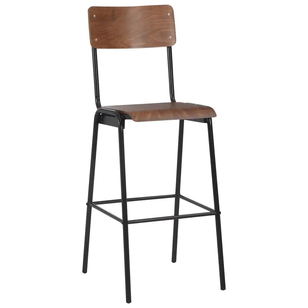 Bar Stools Set 2 Pieces Brown Plywood Seat Kitchen Dining Chair Stackable
