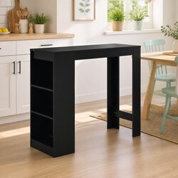Bar Table with Storage Shelf Kitchen Dining Black 110x50x103cm High Table