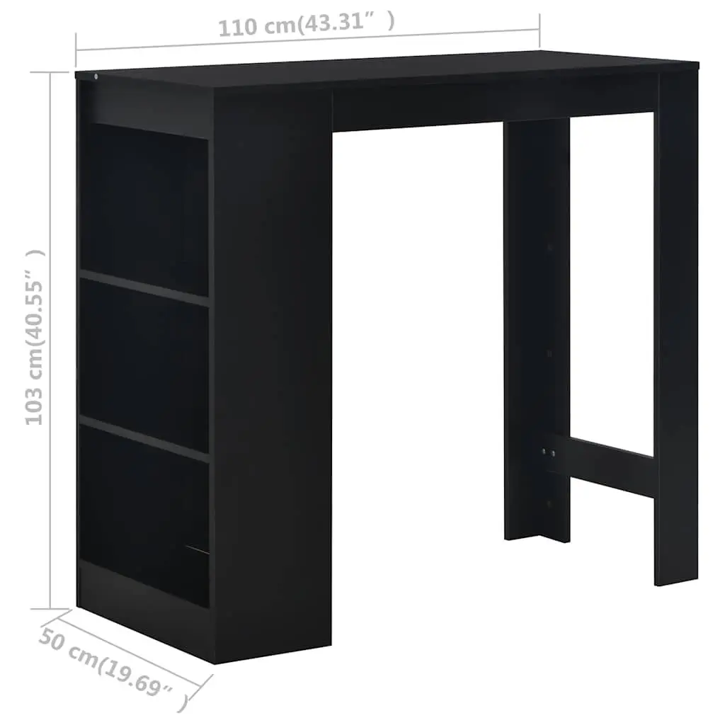 Bar Table with Storage Shelf Kitchen Dining Black 110x50x103cm High Table