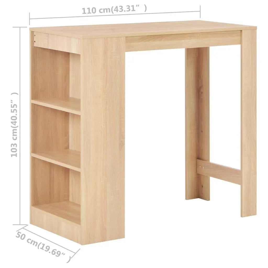 Bar Table with Storage Shelf Brown Kitchen Dining Room Furniture 110x50x103cm