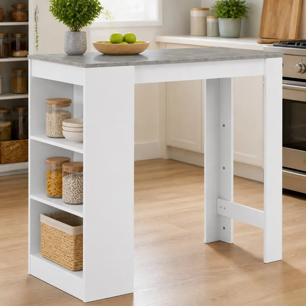 White Bar Table with Storage Shelf