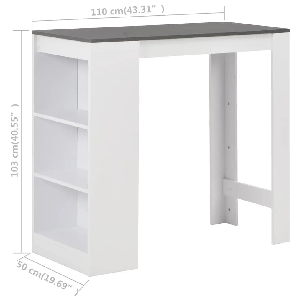 Bar Table with Storage Shelf White Kitchen Dining Room High Table Compact Space