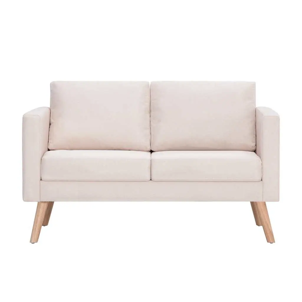 2-Seater Sofa Fabric Cream Living Room Couch Padded Cushions Wooden Frame