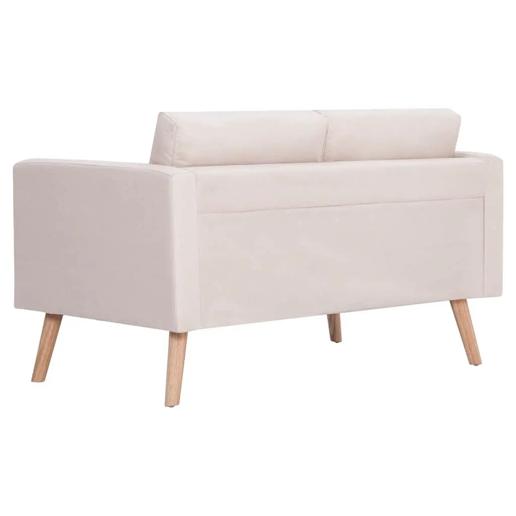 2-Seater Sofa Fabric Cream Living Room Couch Padded Cushions Wooden Frame
