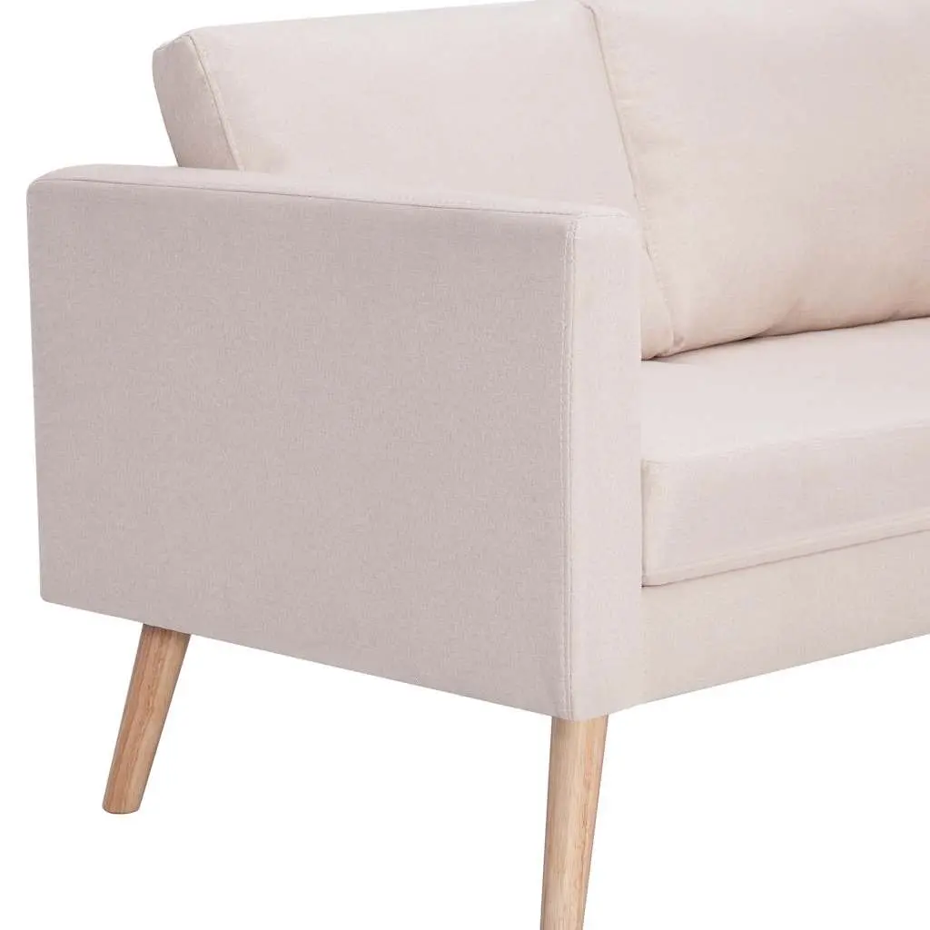 2-Seater Sofa Fabric Cream Living Room Couch Padded Cushions Wooden Frame