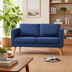2-Seater Sofa Specifications: Blue Fabric Couch Details