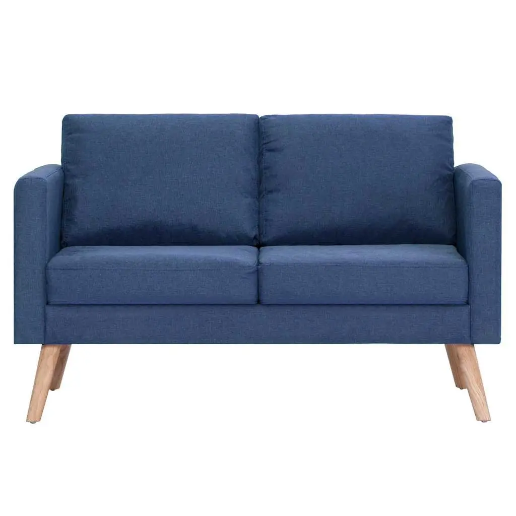 2-Seater Sofa Blue Fabric Couch Living Room Furniture Padded Cushions Removable