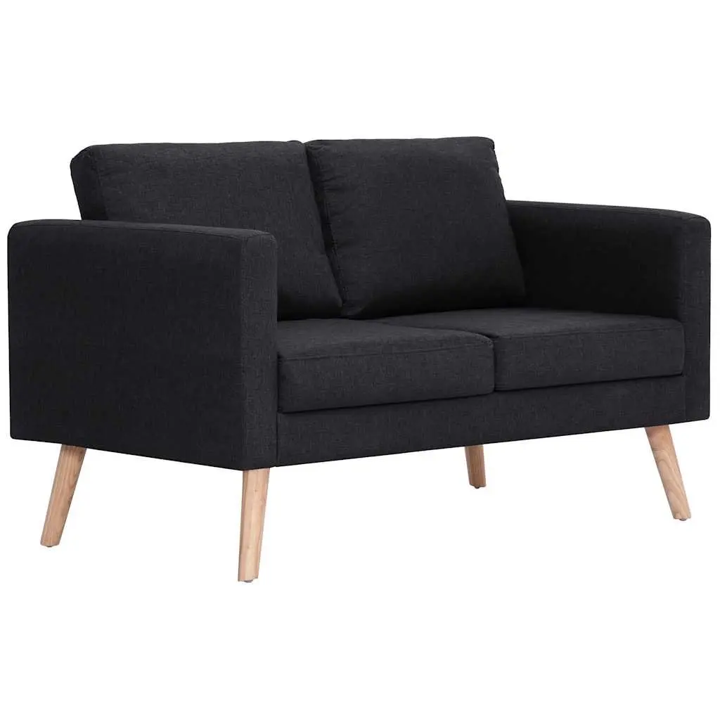 2-Seater Sofa Black Fabric Living Room Couch Padded Cushions Removable Covers