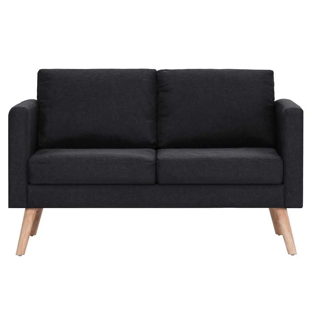 2-Seater Sofa Black Fabric Living Room Couch Padded Cushions Removable Covers