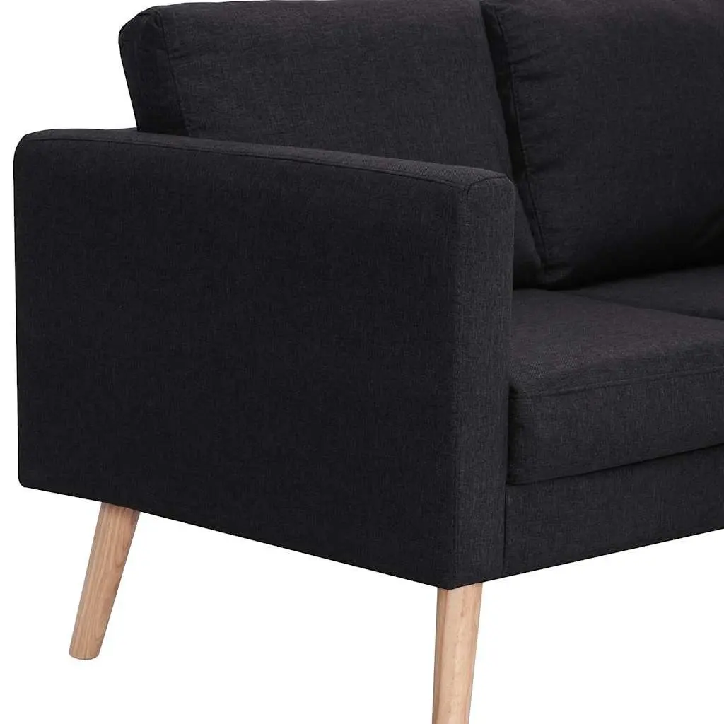 2-Seater Sofa Black Fabric Living Room Couch Padded Cushions Removable Covers