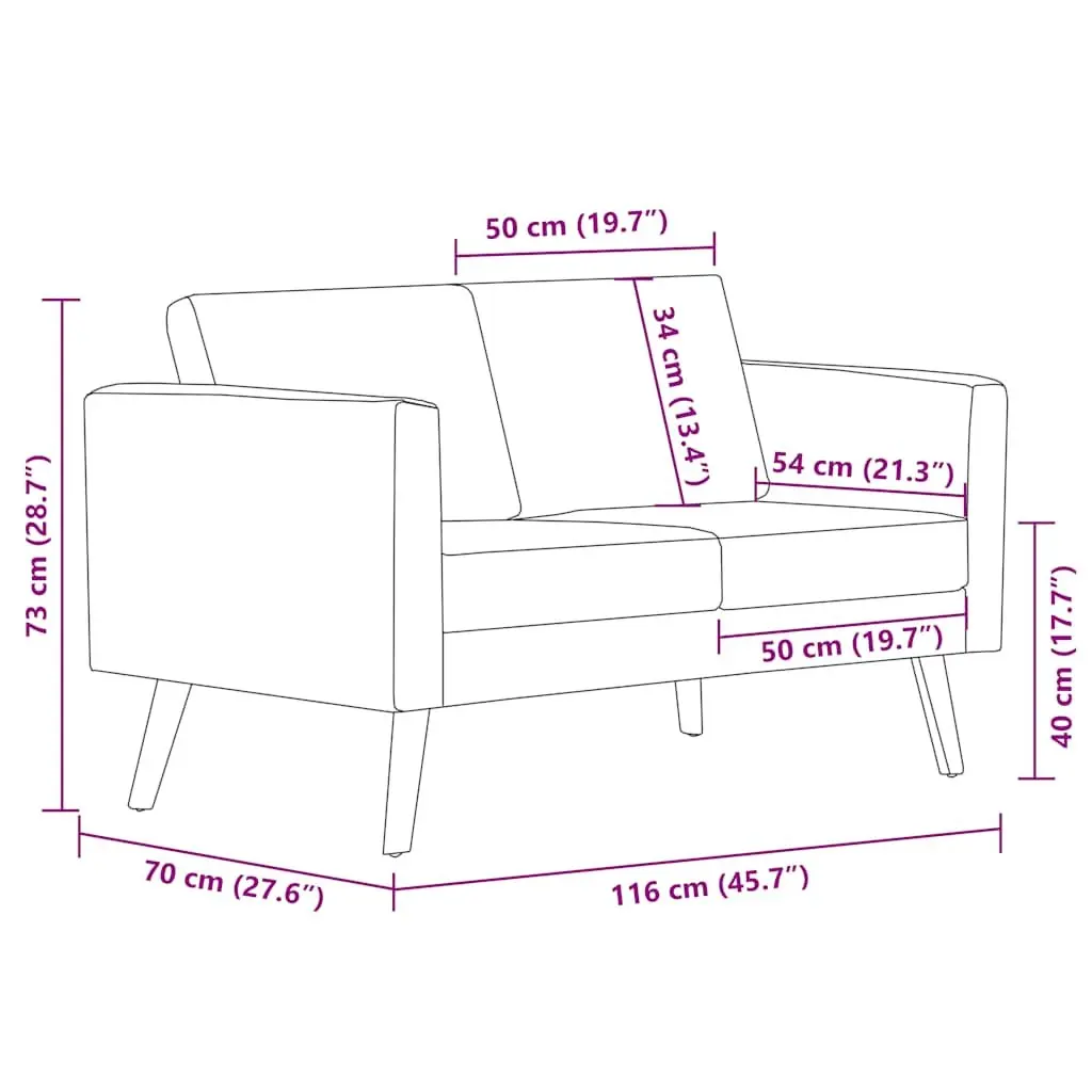 2-Seater Sofa Black Fabric Living Room Couch Padded Cushions Removable Covers