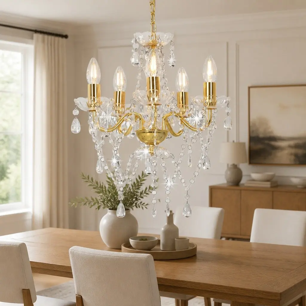 Golden Chandelier with Crystal Beads