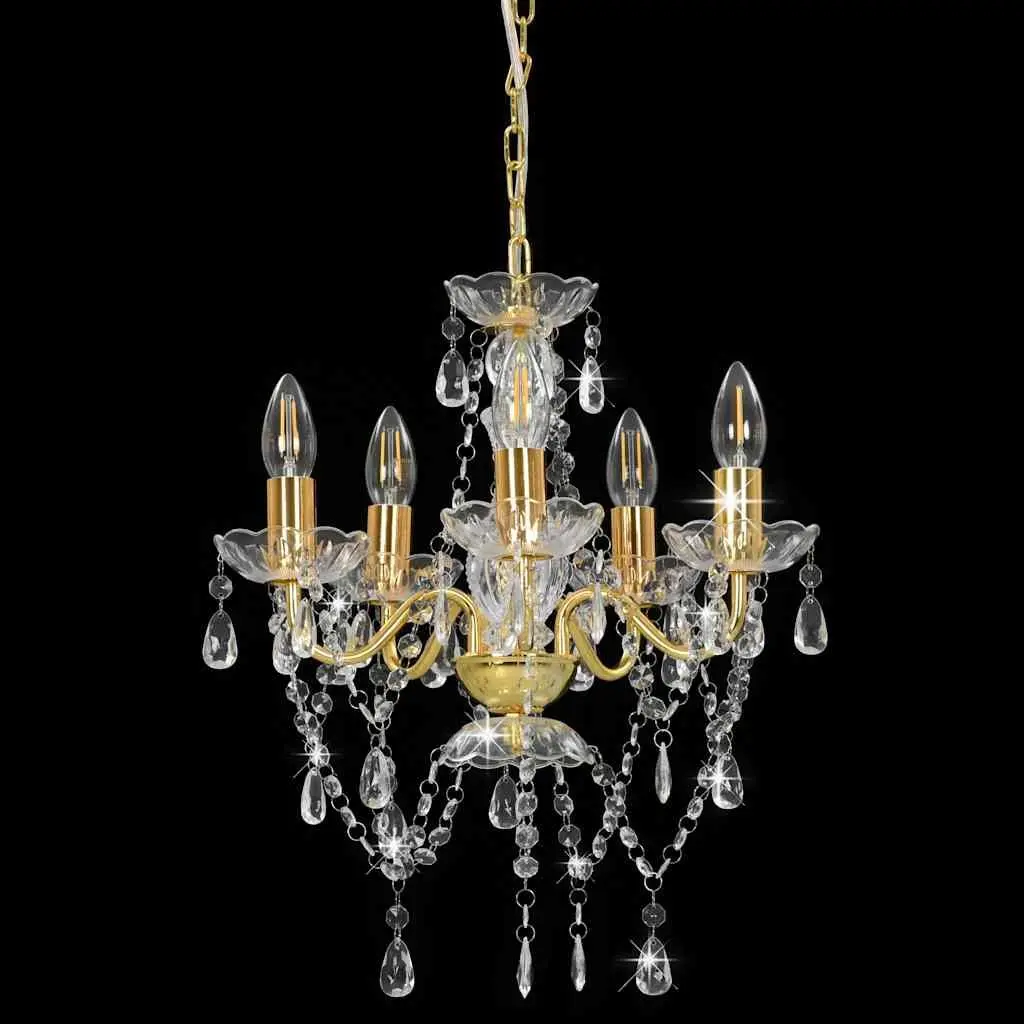 Chandelier for Home Lighting 5 Arm Round Size with Crystal Beads