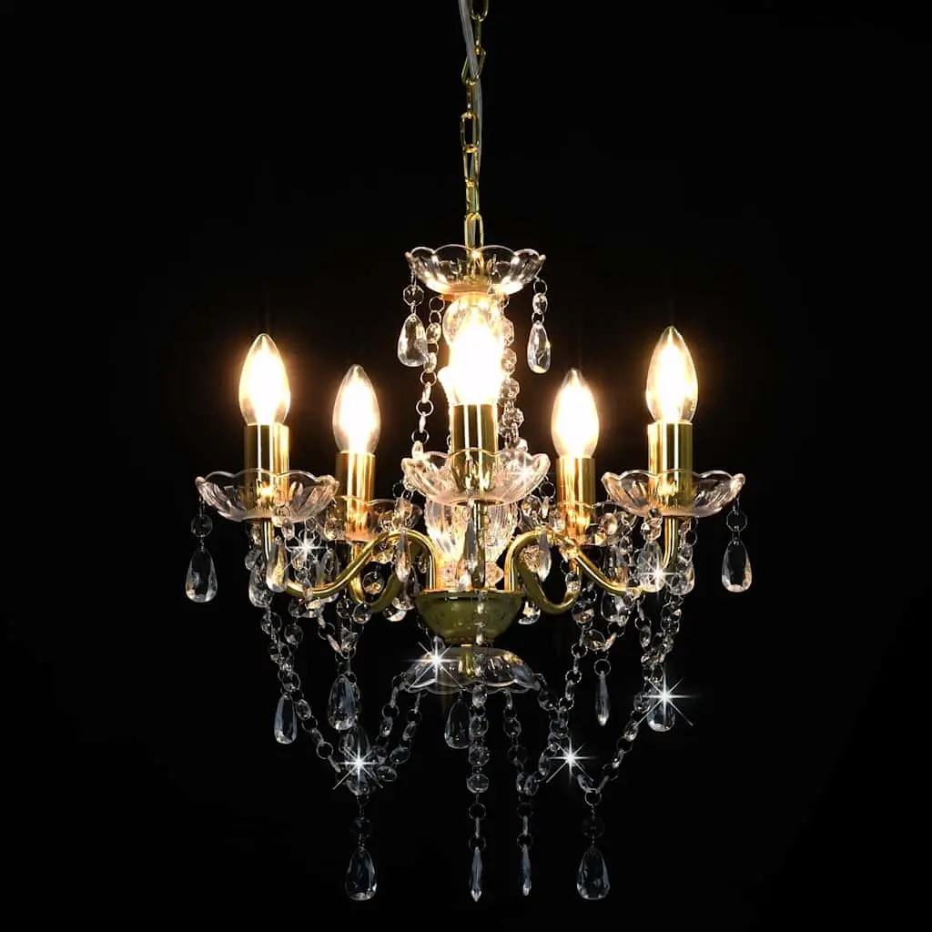 Chandelier for Home Lighting 5 Arm Round Size with Crystal Beads