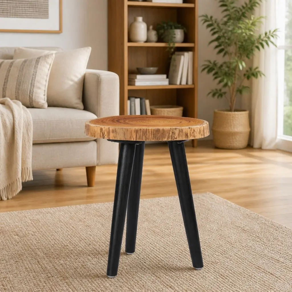 Coffee Table Round Teak Root Tabletop Mango Wood Base Brown 40x45cm