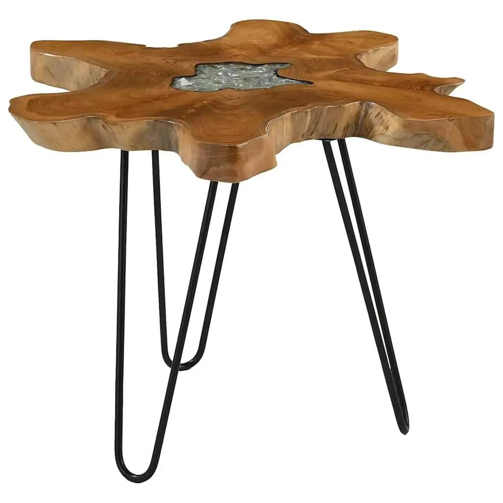 Coffee Table 70x45 cm Solid Teak Wood Polyresin Top Accent Living Room Furniture